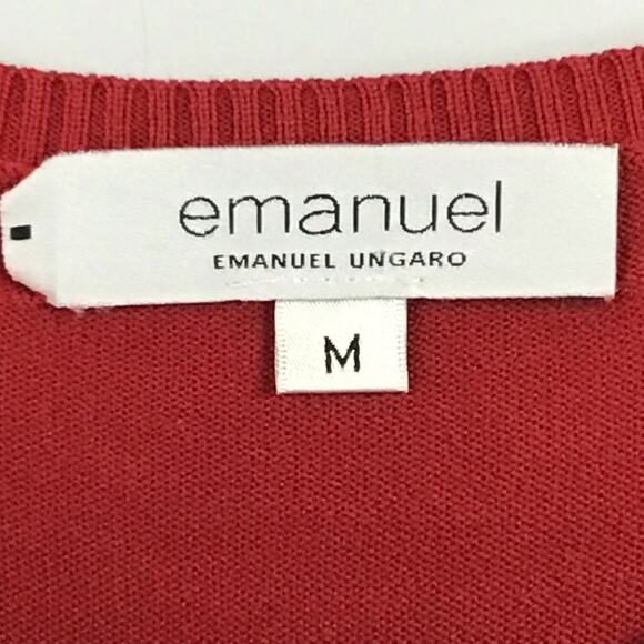 Emanuel Ungaro Silk True Red Crewneck Pullover Ruffle Hem Pullover Sweater sz M - Picture 8 of 8